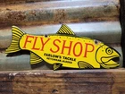 VINTAGE FISH PORCELAIN SIGN OLD FLY SHOP FARLOWS TACKLE KETCHIKAN ALASKA SALMON