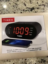 Timex Alarm Clock for Bedroom with FM Radio and USB Charger - Black