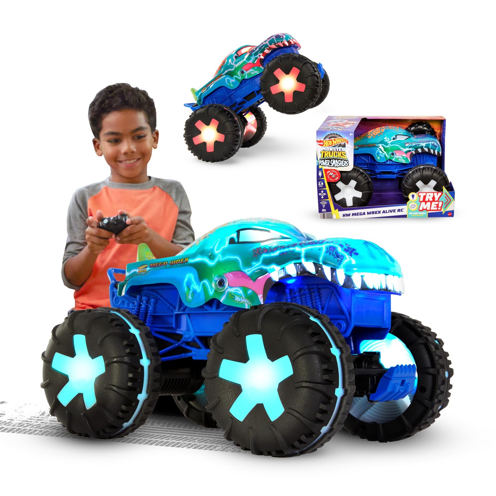 Hot Wheels Monster Trucks Remote Control Car, 1:15 Scale Mega-Wrex Alive