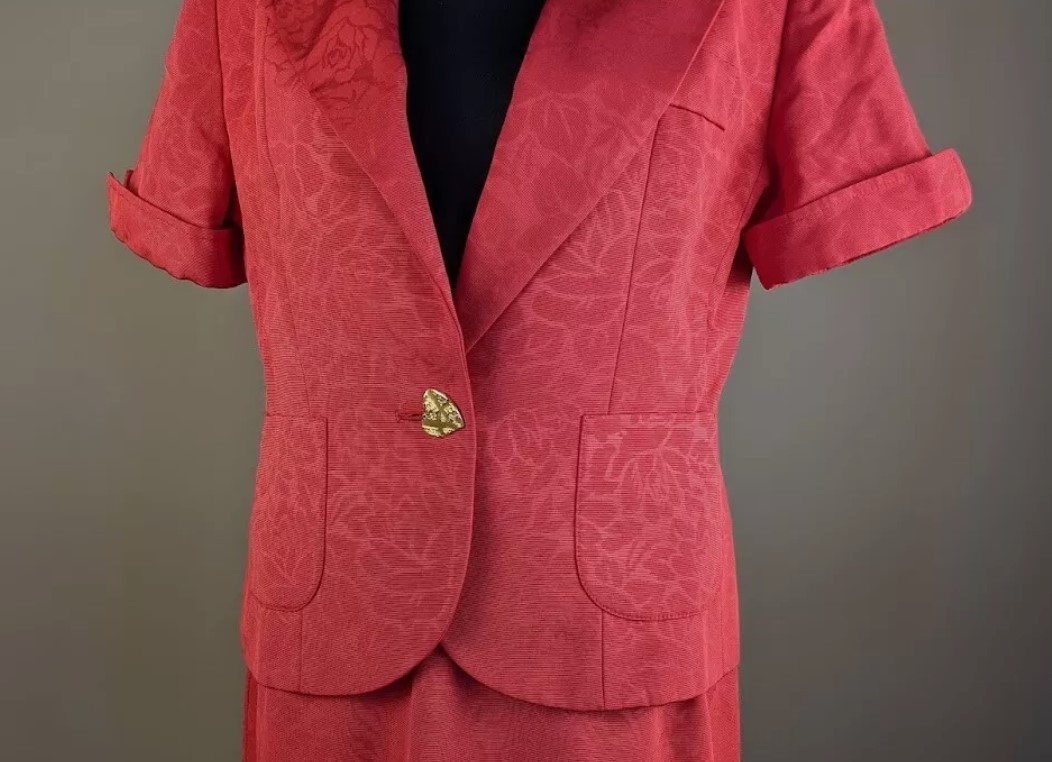 Yves Saint Laurent Vintage Gonna Rossa Tuta Jacquard Floreale Blazer Gonna Midi 10