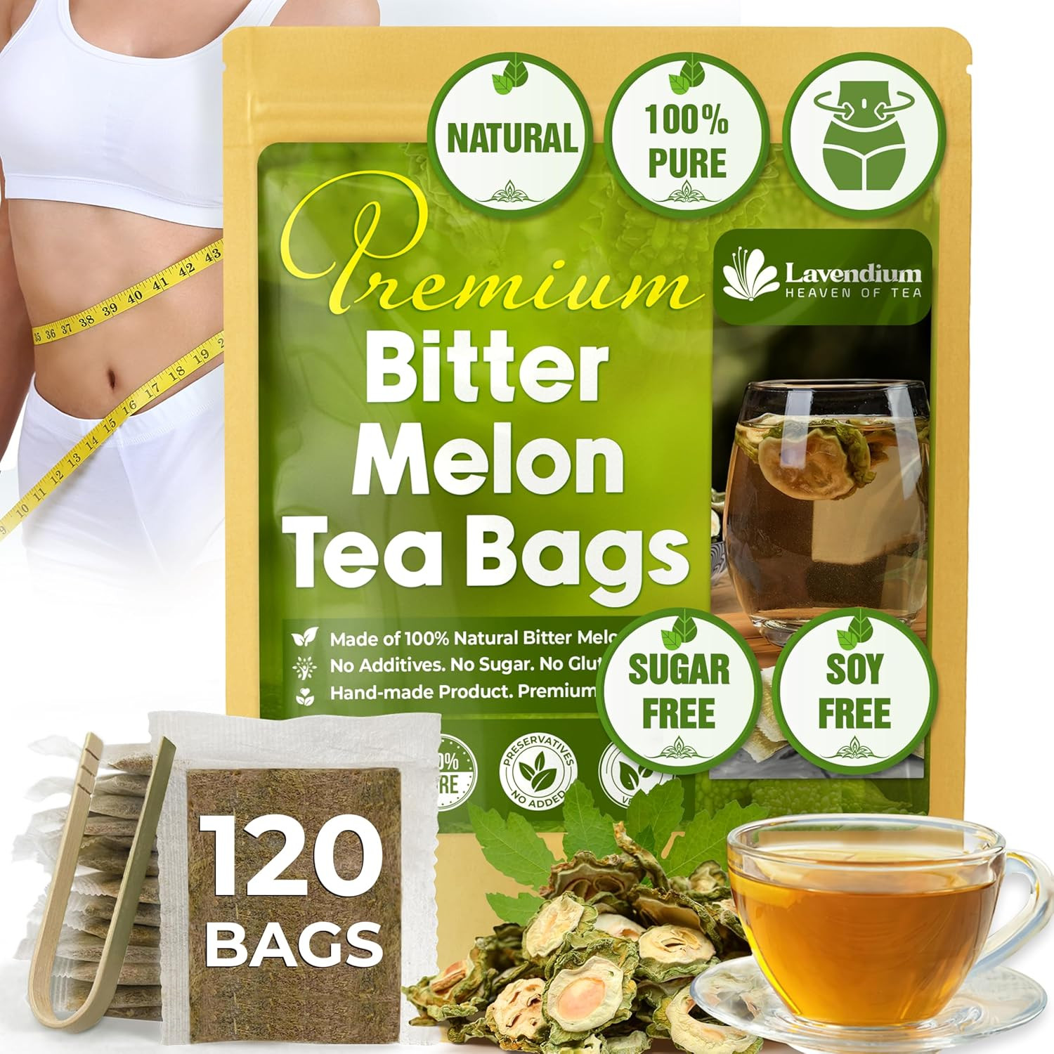 , Premium 120 Tea Bags Bitter Melon Fruit Herbal Tea, 100% Natural and Pure, Han