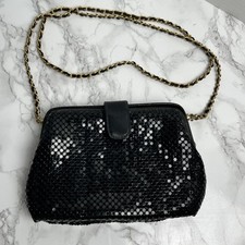 Vtg Purse Black Beaded Sequin Evening Bag Gold Tone Fold Over Magnetic Clasp