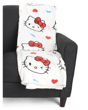 Sanrio HELLO KITTY 90 x 90 QUEEN White Winkie Face Blanket Red Pink Hearts  Bow
