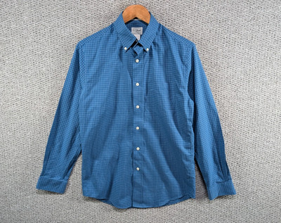 LL BEAN Herren blau kariert Gitter faltenfrei leicht tailliert Freizeit Knopf Hemd S
