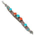 Turquoise Red Coral Bracelet Handmade Tibetan Silver Nepali Jewelry 7" NBB 3318