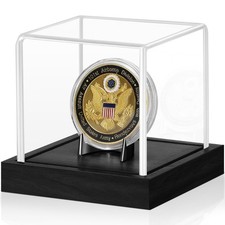Jupdec Coin Display Case, Clear Acrylic Showcase with Wood Base Alloy Holder f