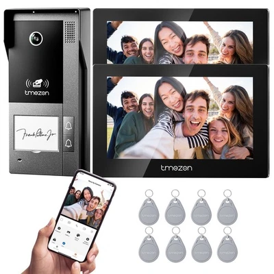 TMEZON WLAN 2 DRAHT BUS Video Türsprechanlage 2 Familien Gegensprechanlage 2xTouch TFT