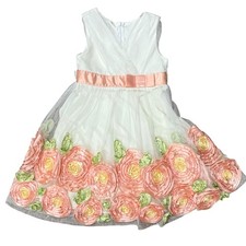Bonnie Jean Girls White Rosette Flower Tulle Dress Special Occasion Girls size 6