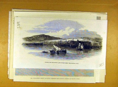 Original alter antiker Druck 1853 Gallipoli osmanische Flotten Bahnhof Ansicht viktorianisch