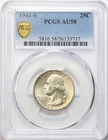 1941-S 25c Washington Silver Quarter PCGS AU58 - Lustrous - Light Toning