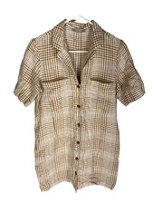 Everlane The Linen Workwear Shirt Dress XS Beige White Button Up Pockets