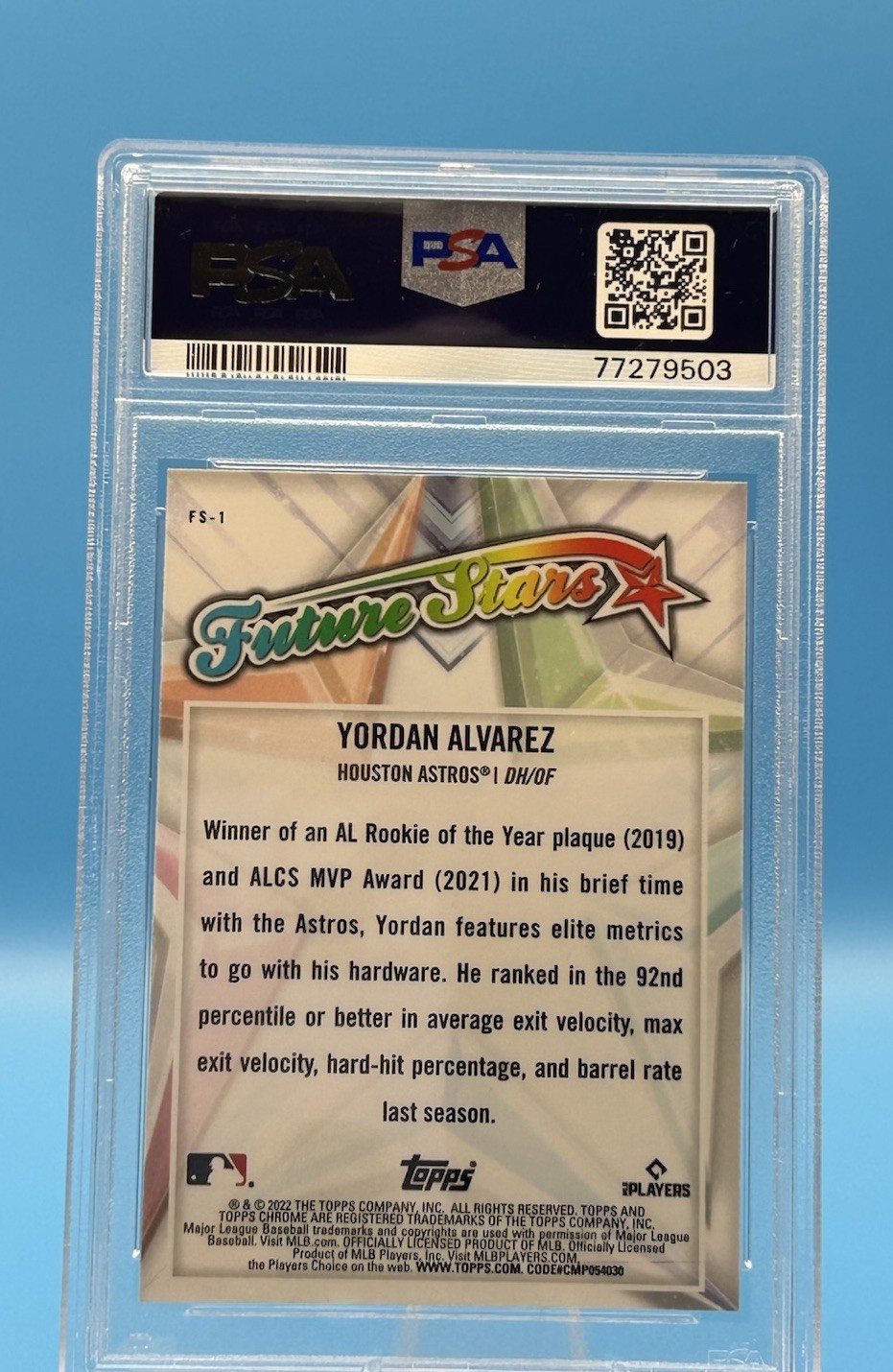 2022 Topps Chrome #FS-1 Yordan Alvarez Future Stars PSA 8 Astros Houston view 2