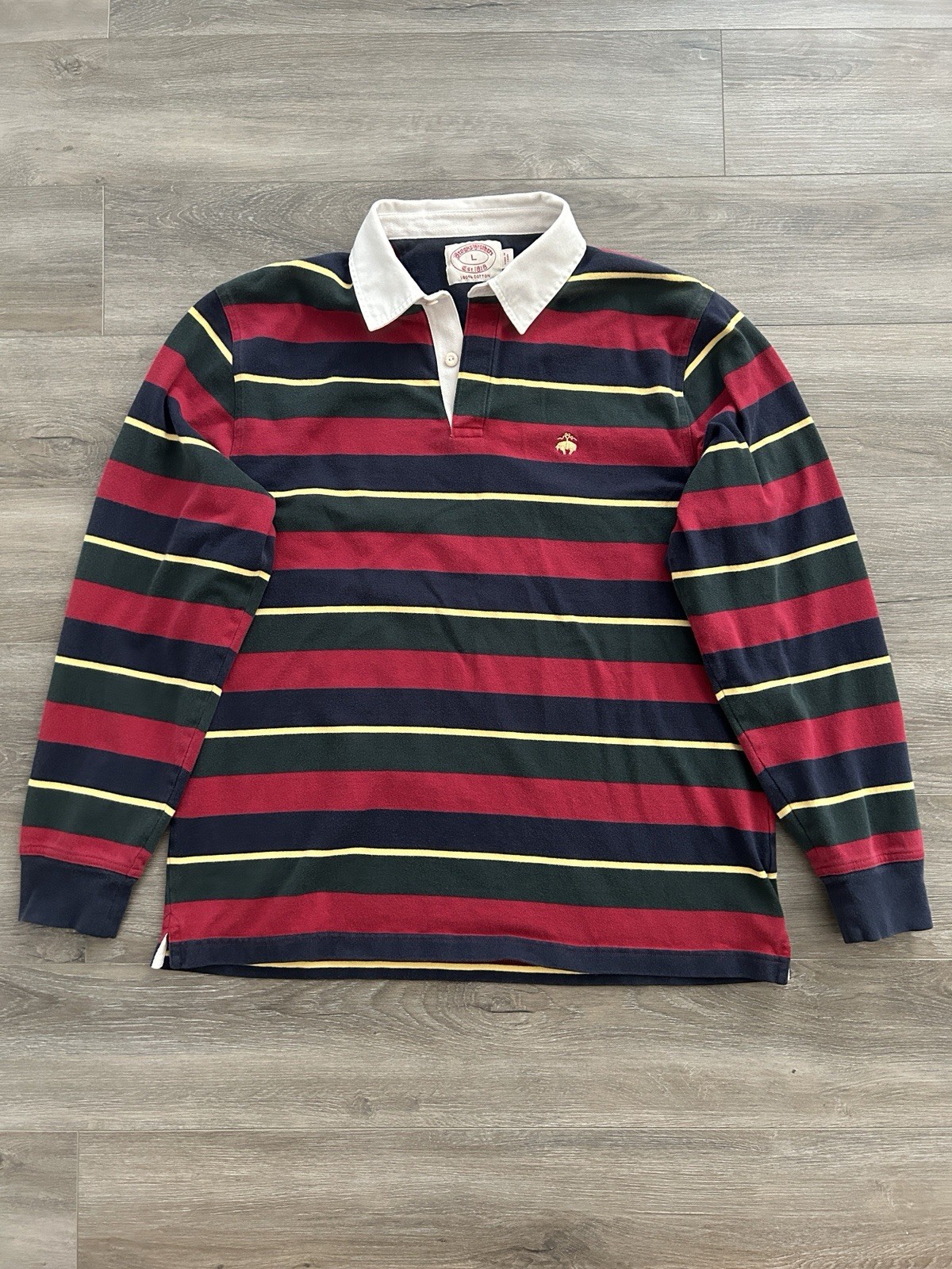 VTG Brooks Brothers Men’s Large Rugby Polo Shirt Blue Red Y2K Style Colorblock