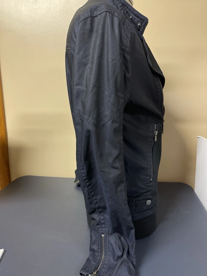 H&M Мужская очень темно-синий мотоциклиста Moto куртка размер 42R молнии хлопковая смесь - Изображение 3 из 4
