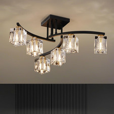 Modern 6-Light Sputnik Ceiling Fixture - Black Gold Crystal Chandelier