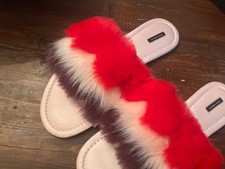 Victorias Secret Slippers Faux Fur Red Pink Purple Fur Size Medium Adorable