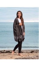 Barefoot Dreams CozyChic Lite Cliffside Wrap OS Brown Tan Cardigan Sweater J8E