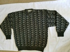 Saks Fifth Avenue Mens 100 Wool Sweater, Size XL, Blk  Gray Pattern, Pre-owned