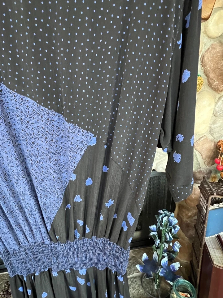 Vestido Carole Little Vintage Negro y Azul Periwinkle Cintura Caída Talla 4 EE. UU. Rayón Foto 2 de 4