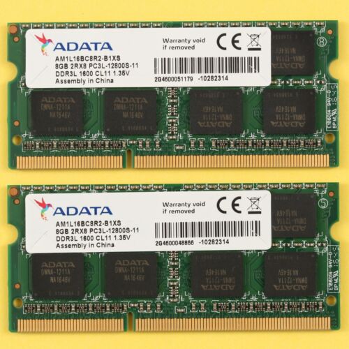 16GB RAM (2x 8GB) DDR3 PC3L-12800S 1600Mhz Adata 1.35V 204 Pin SoDimm  - Afbeelding 1 van 2