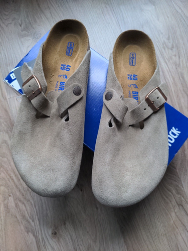 Birkenstock Boston Taupe Suede Clogs EU 40 Women 9-9.5 Regular Wide Soft  Footbed | eBay