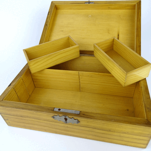 Antike Holz-Schatulle, Nussbaum Kasten mit Monogramm,  🍀 Walnut Box ca. 1900 - Bild 7 von 9