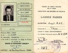 France, 1968, Lot of 2 Vintage ID Cards - Scholarship Card & Free Entrance Pass