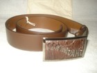 100% AUTHENTIC NEW MEN FERRAGAMO CROCODILE BUCKLE BROWN LEATHER BELT US 32/80 — photo 3