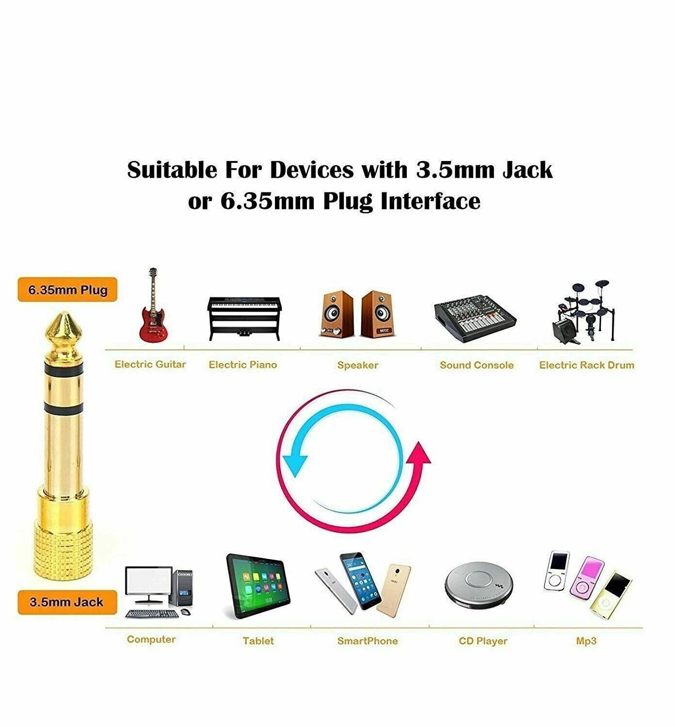 Mobi Lock 2pcs 3.5mm Plug To 6.35mm Socket - 1/8 To 1/4 In Stereo Audio - Foto 2