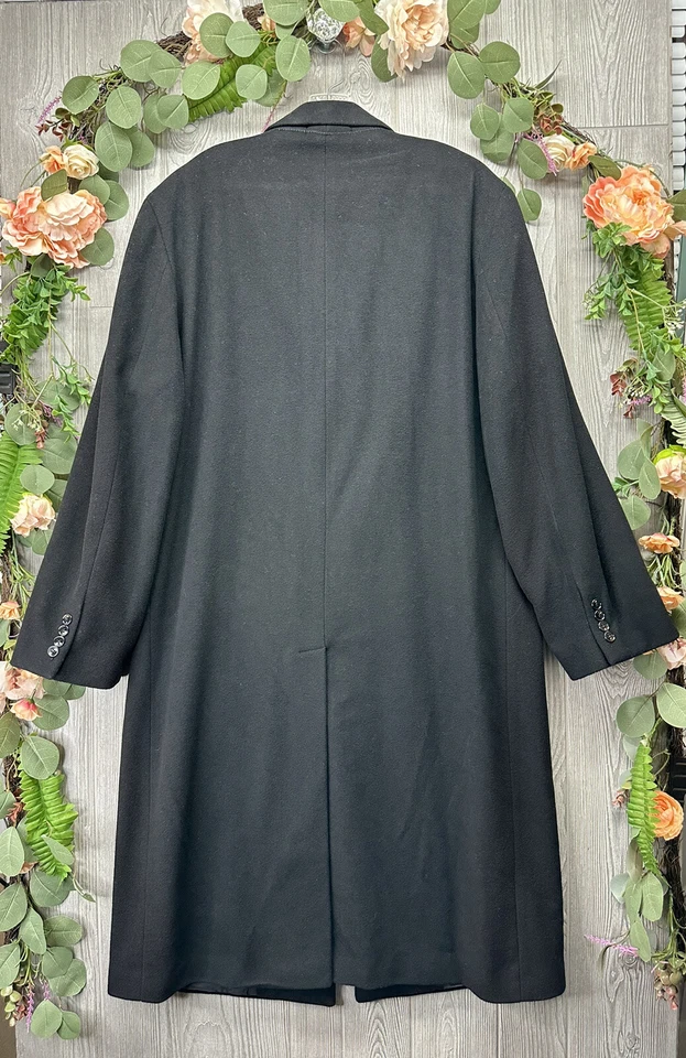 Gabardina resistente a la intemperie larga de cachemir para hombre negra tela italiana vintage talla R44 Foto 3 de 4