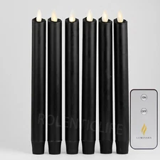 Luminara LED Flameless LED Battery Taper Candles with Remote Black 8"X1.1"