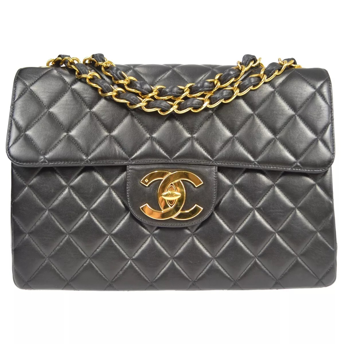 CHANEL Classic Jumbo Double Flap Lambskin Leather Shoulder Bag Black 2