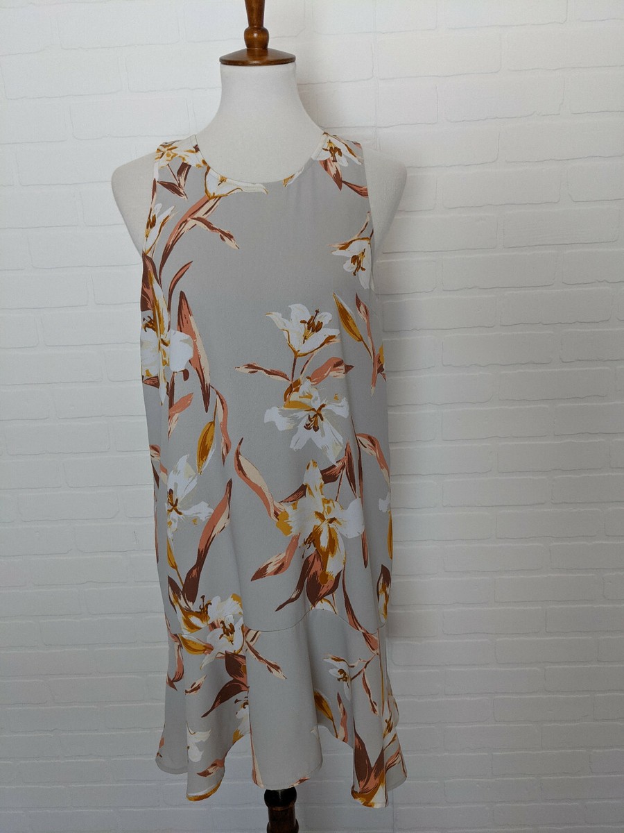 Nordstrom Leith Flounce Hem Lined Dress Gray Floral A-Line Size
