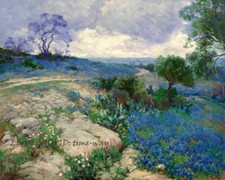 Texas Bluebonnet Landscape Oil painting Wall art Giclee Printed on Canvas P1085