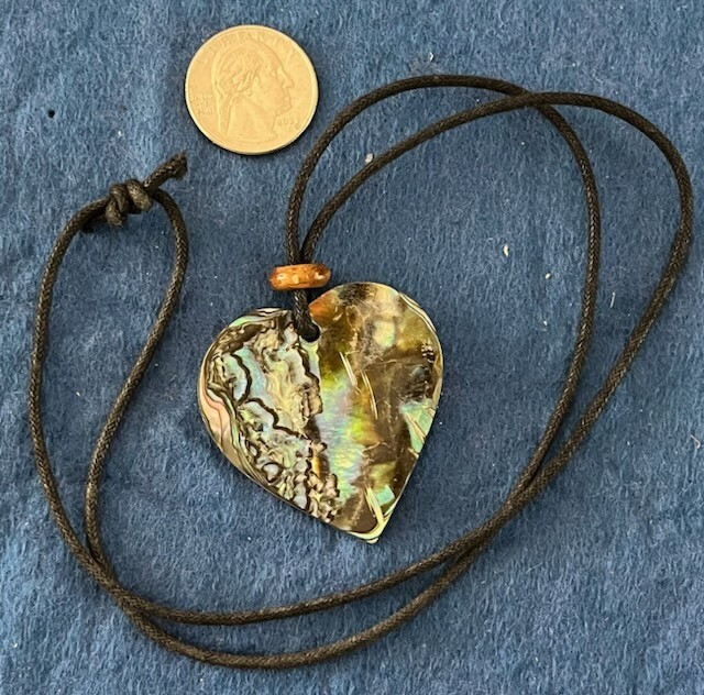 Vintage Leather Rope Necklace with Mother of Pearl Abalone Shell HEART Pendant
