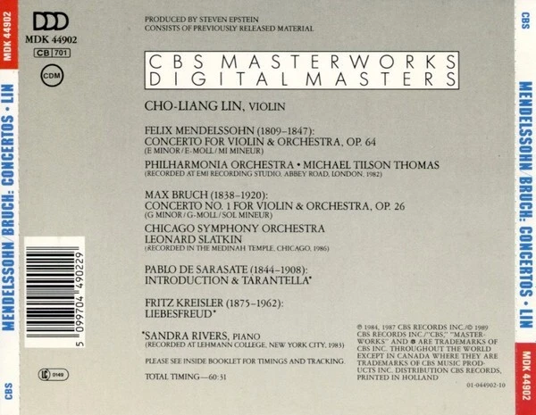 Mendelssohn: Violin Concerto; Bruch: Cho-Liang Lin cd LIKE NEW! Foto 2 de 2