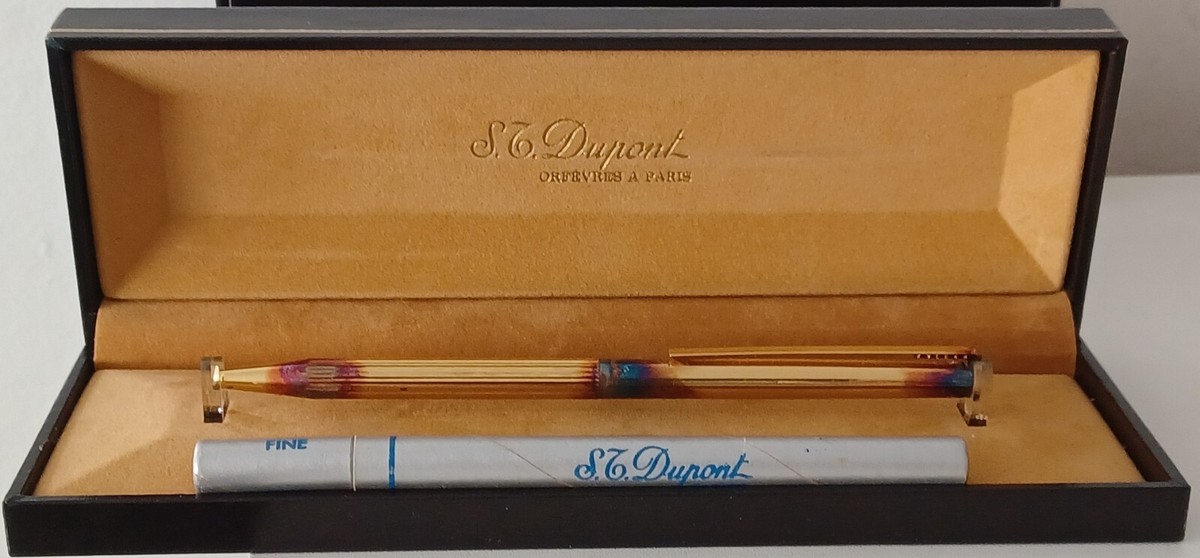 VINTAGE S.T. DUPONT ORFEVRES A PARIS GOLD BALLPOINT PEN IN CASE +