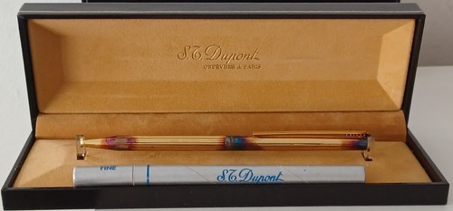 VINTAGE S.T. DUPONT ORFEVRES A PARIS GOLD BALLPOINT PEN IN CASE + BOX BOOKLET - Picture 2 of 8