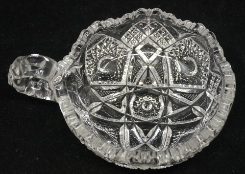 OLD IMPERIAL GLASS NAPPY, HANDLED BOWL WITH HOBSTAR PATTERN