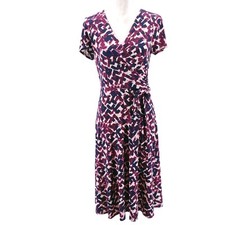 Eliza J Faux Wrap Brushstroke Print Jersey Dress Belted Purple Blue EUC Size 6