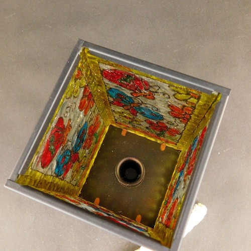 Vintage Shadow Box Candle Holder w/Taper Spiral Candle Metal w/Stained Glass - Picture 5 of 12