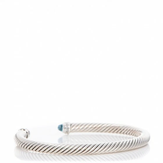 Кабельная манжета David Yurman из стерлингового серебра с голубым топазом и бриллиантами 5 мм средний размер - Изображение 4 из 4