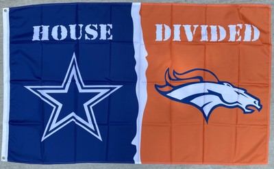Dallas Cowboys Denver Broncos House Divided 3'x5' Flag Free Ship From