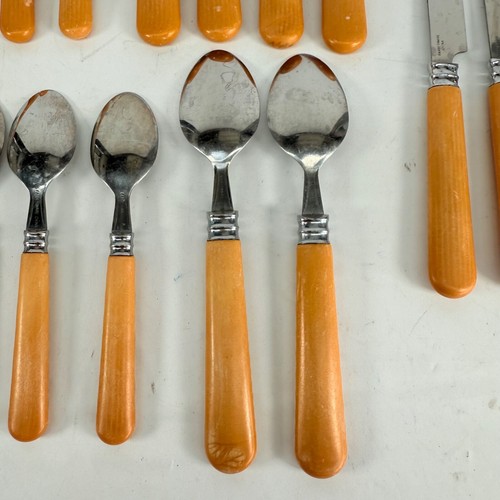 Farberware Flatware Faux Wood Stainless Steel Plastic Set 20 pc Fork Spoon Knife - Picture 18 of 24