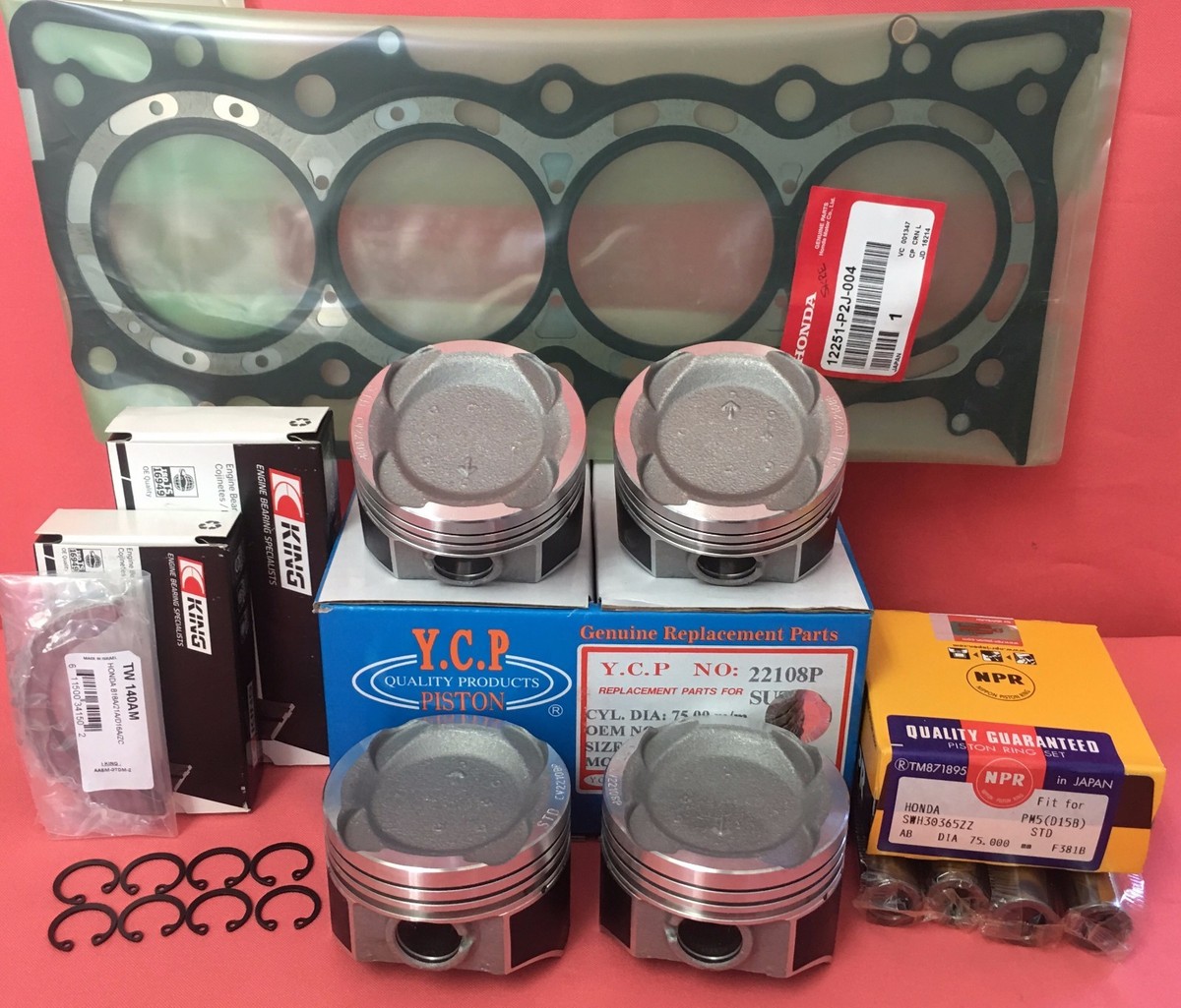 YCP 75mm Vitara Pistons LowComp +NPR Rings+ Bearings+ Gasket For