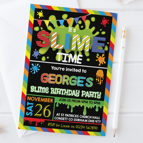 Personalised Slime Birthday Party Invitations Boy Girl Goo Making Invites x10 - Picture 3 of 4