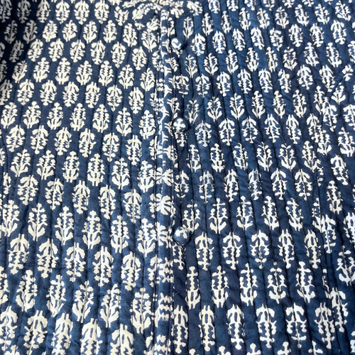 Kantha Giacca Cotone Reversibile Donna Taglia M Blu Trapuntata Batik Infradito Polsino -Leggi - Foto 7 di 11