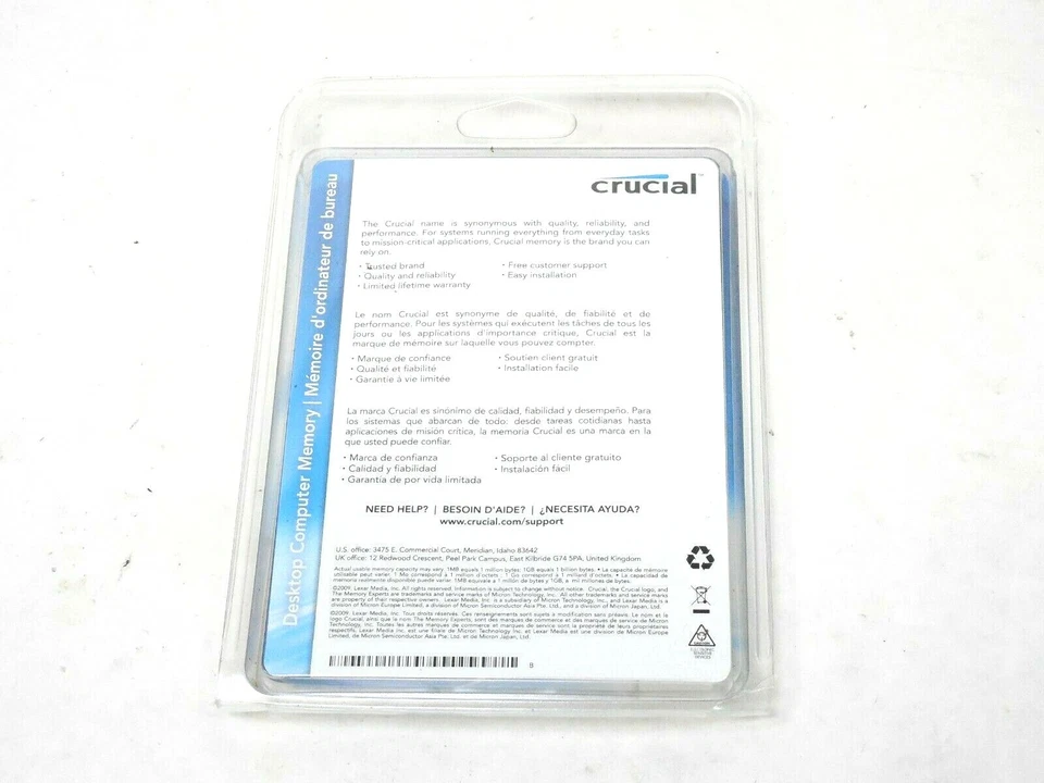 Crucial 1GB DDR2 667MHz PC2-5300 240 pin CL6 1.8V Non ECC Desktop Memory RAM 667 - Image 4 of 4