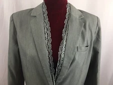 Womens Blazer Jacket Gray w/Lace Collar and Sleeve by Sans Souci Size M