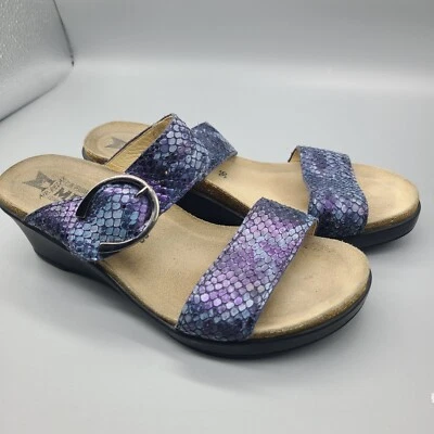 Mephisto Women’s 6/ 36 Blue Reptile Two Strap Wedge Heel Sandals Slides - Image 1 of 4